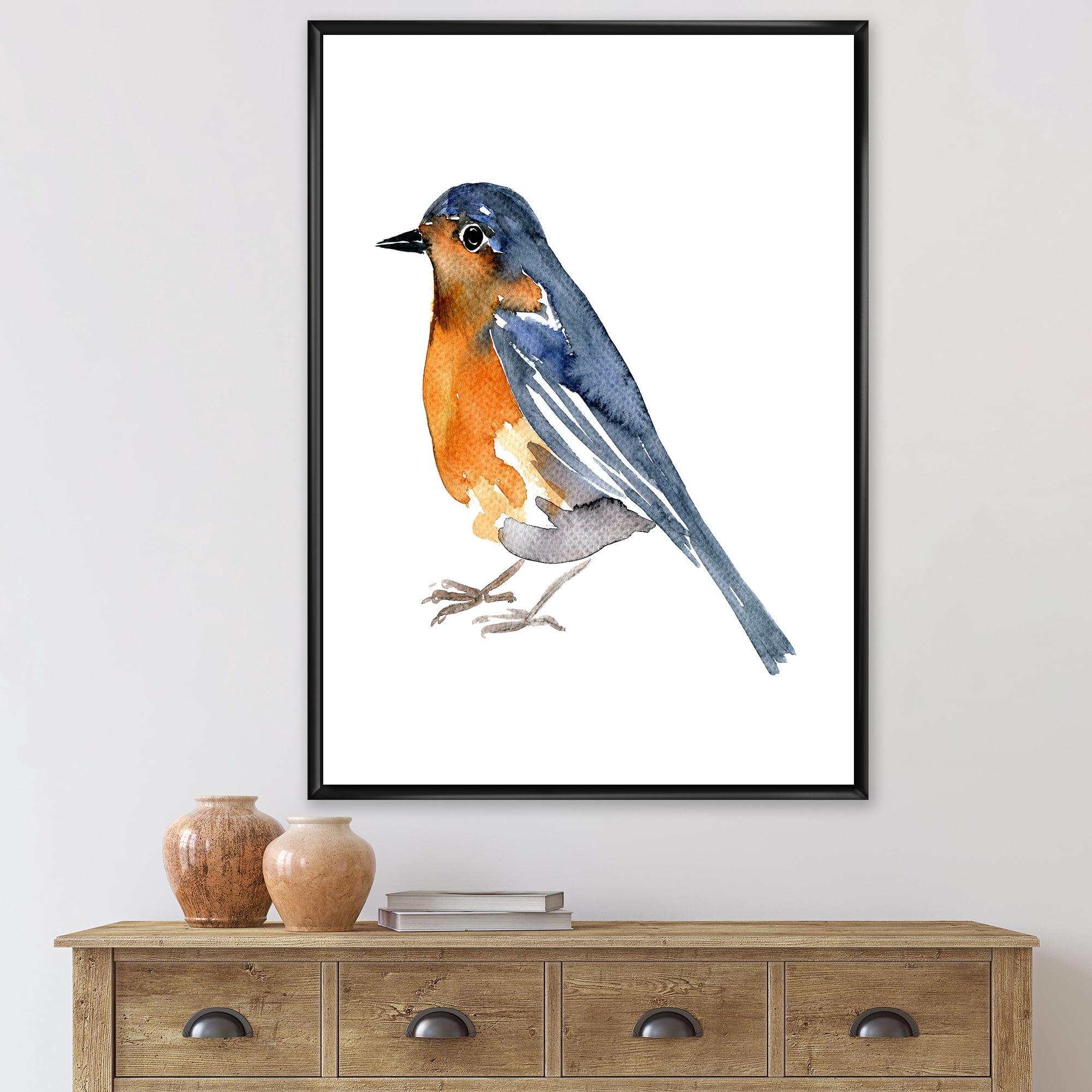 Designart 'Ancient Orange Bird' Traditional Framed Canvas Wall Art Print