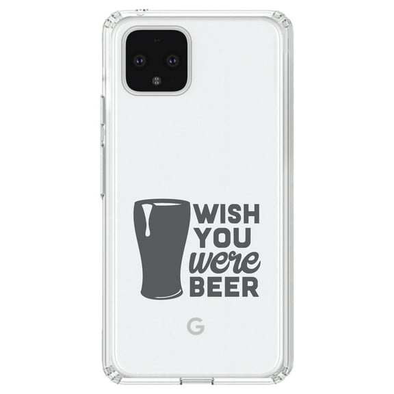 DistinctInk Clear Shockproof Hybrid Case for Google Pixel 4 XL (6.3" Screen) - TPU Bumper Acrylic Back Tempered Glass Screen Protector - Wish You Were BEER