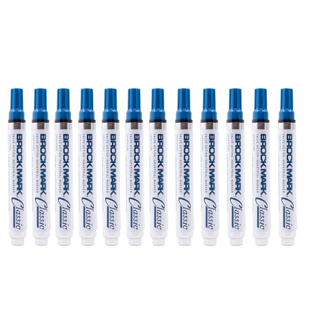 12 Pc Set Blue Brockmark Classic Industrial Permanent Paint Markers Pen Metal Glass Plastic Wood Rubber for Construction Auto Warehouse Arts