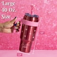thumbnail image 3 of Paris Hilton 40oz Stainless Steel Tumbler with Removable Handle, Straw, and Lid, Pink with Hearts, 3 of 7