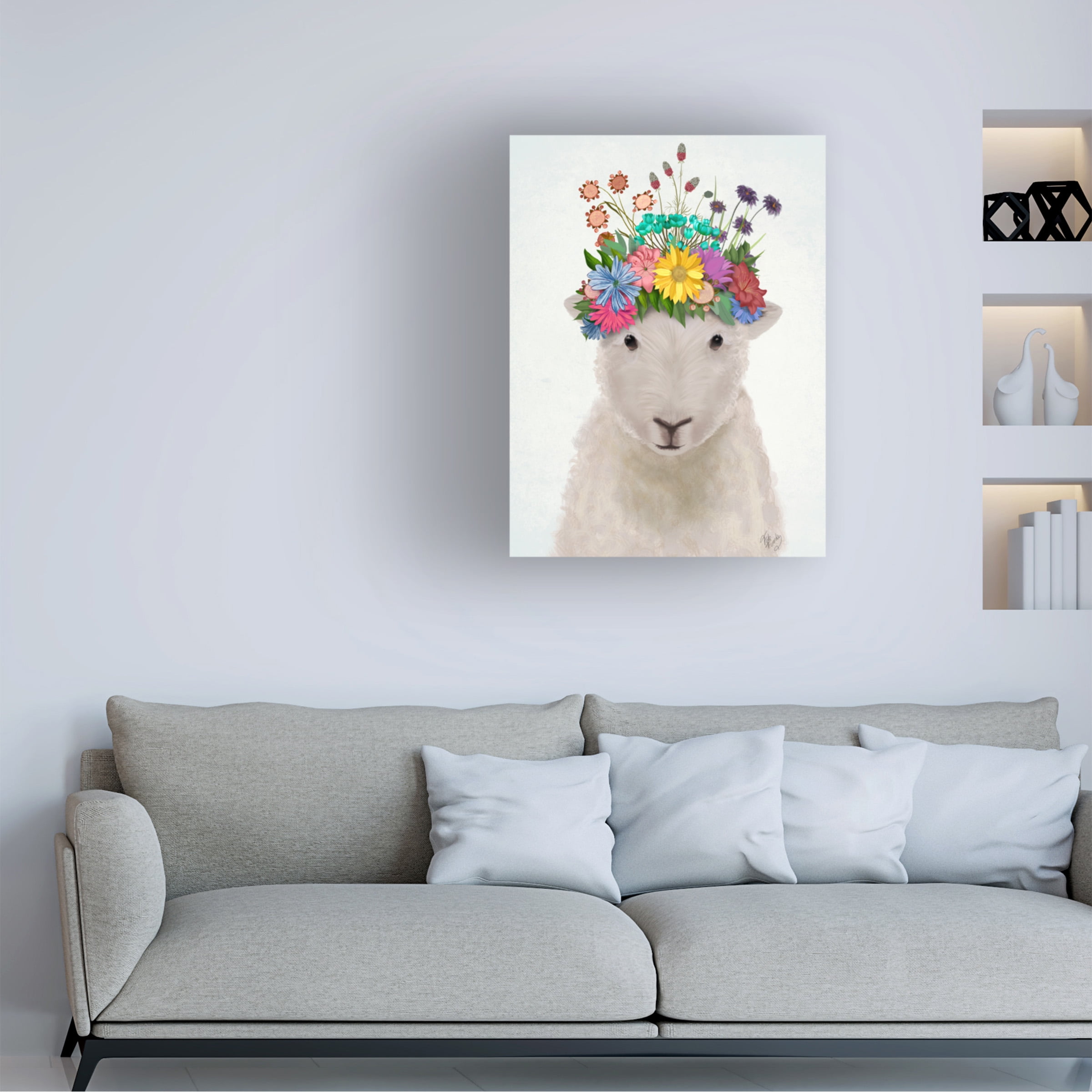Fab Funky 'Sheep with Flower Crown 1' Canvas Art