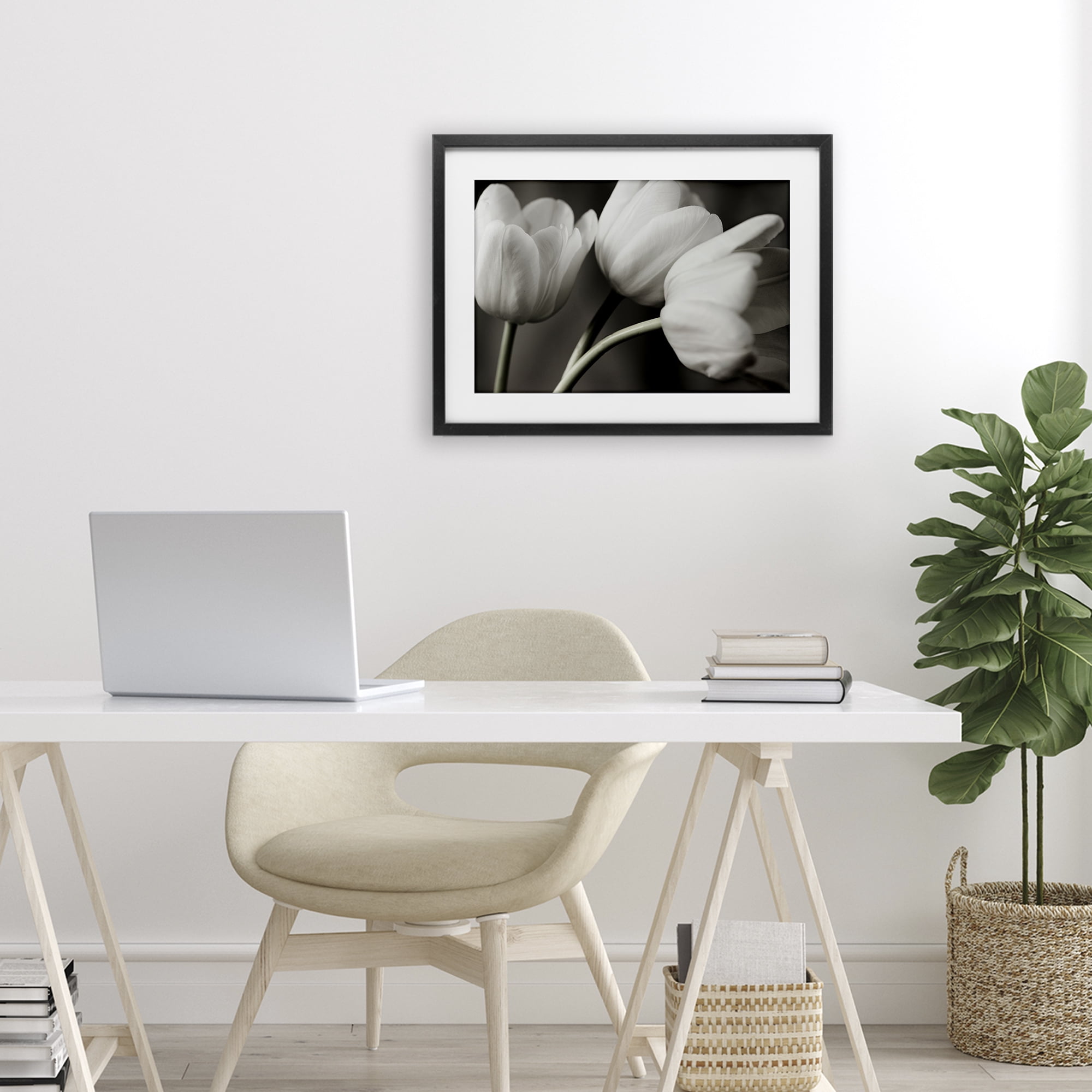 Stupell Industries Row Of Monochrome Tulips Black Framed Print Under Glass, design by Tom Quartermaine