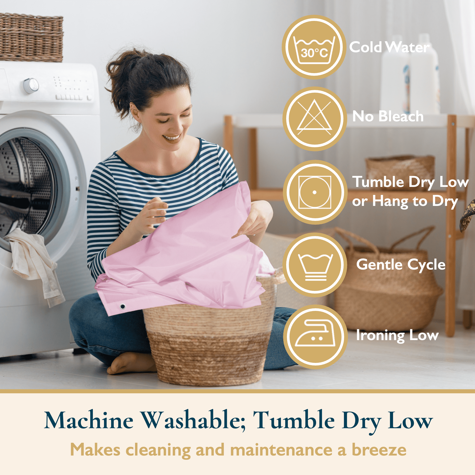 ComfiTime Shower Curtain/Liner with Hooks – 2-in-1 Mold/Mildew-Resistant, Weighted-Hem Fabric Bathroom Curtain, Water-Repellent TPU Coating, Machine-Washable, Fade-Resistant, Blush Pink, 72*96
