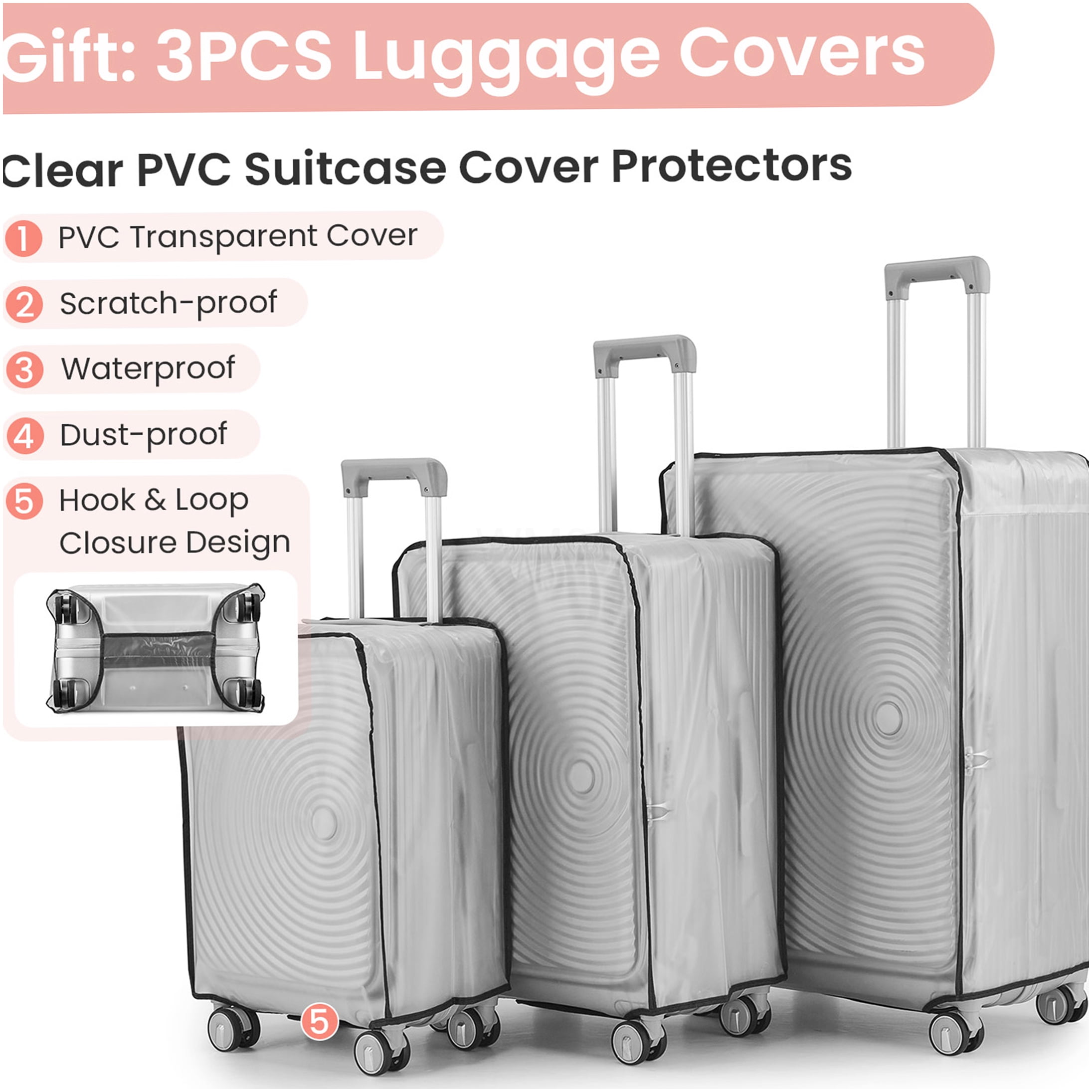 Pink 3-Piece Hard Shell Luggage Set with TSA Lock, Expandable Carry On Suitcase with Front Pocket & Spinner Wheels