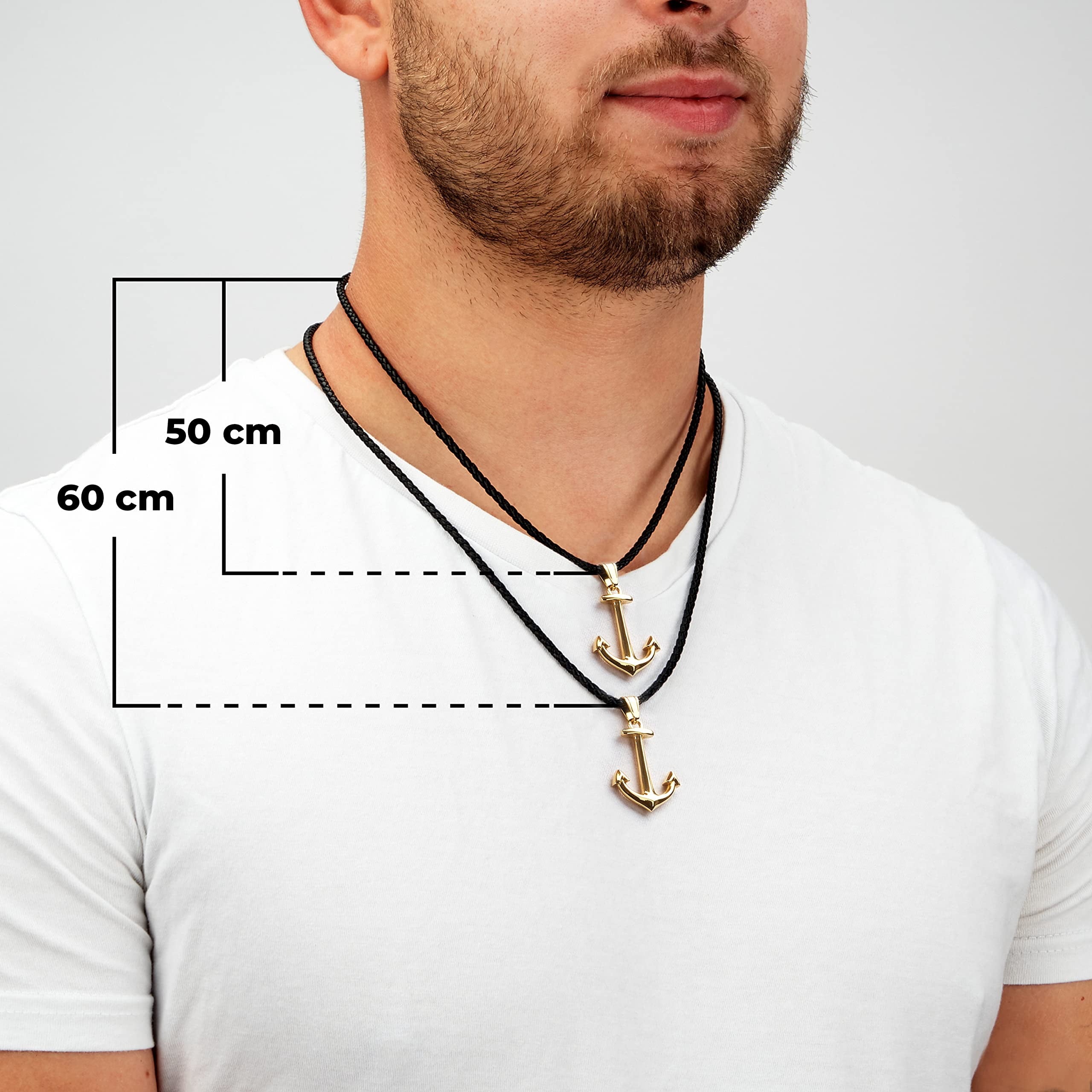 SERASAR Leather Necklace for Men "Anchor" with Stainless steel Pendant and Magnetic Closure, Gold 50cm, incliding Gift box