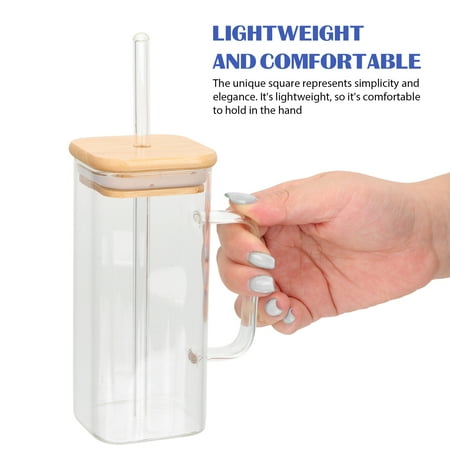 

Yuangui Wood Lid Drinking Glasses 400ml Tumbler Cup Handle Juice Milk Smoothie Coffee