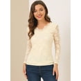 thumbnail image 4 of Top de blusa de encaje de manga larga transparente con bordado floral para mujer Beige XL, 4 of 6