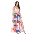 thumbnail image 2 of FORMRS Womens Long Sarong Beach Wrap Semi-Sheer Bikini Skirt Bathing Swimsuit Cover Up, White Colorful Circles, 2 of 7