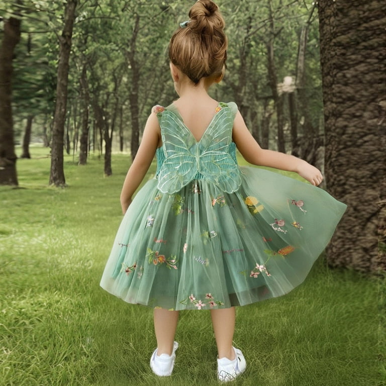 Moocorvic Girls Tulle Dress Sleeveless Floral Butterfly Dress Toddler Girls  Birthday Party Princess Dresses 9-12 Months,Green - Walmart.com