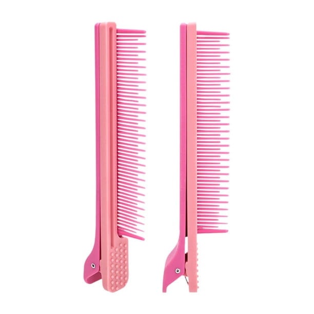 2 piezas de peine auxiliar de peluquería, pinza de precisión para seccionar la permanente para salón rosa