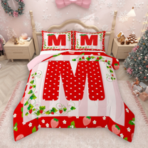Manfei Polka Dots Letter M Full Size Comforter Sets 3-Piece for Girls, Kawaii Strawberry Bedding Comforter Set, Merry Christmas Bedding Sets, Lightweight Room Decor