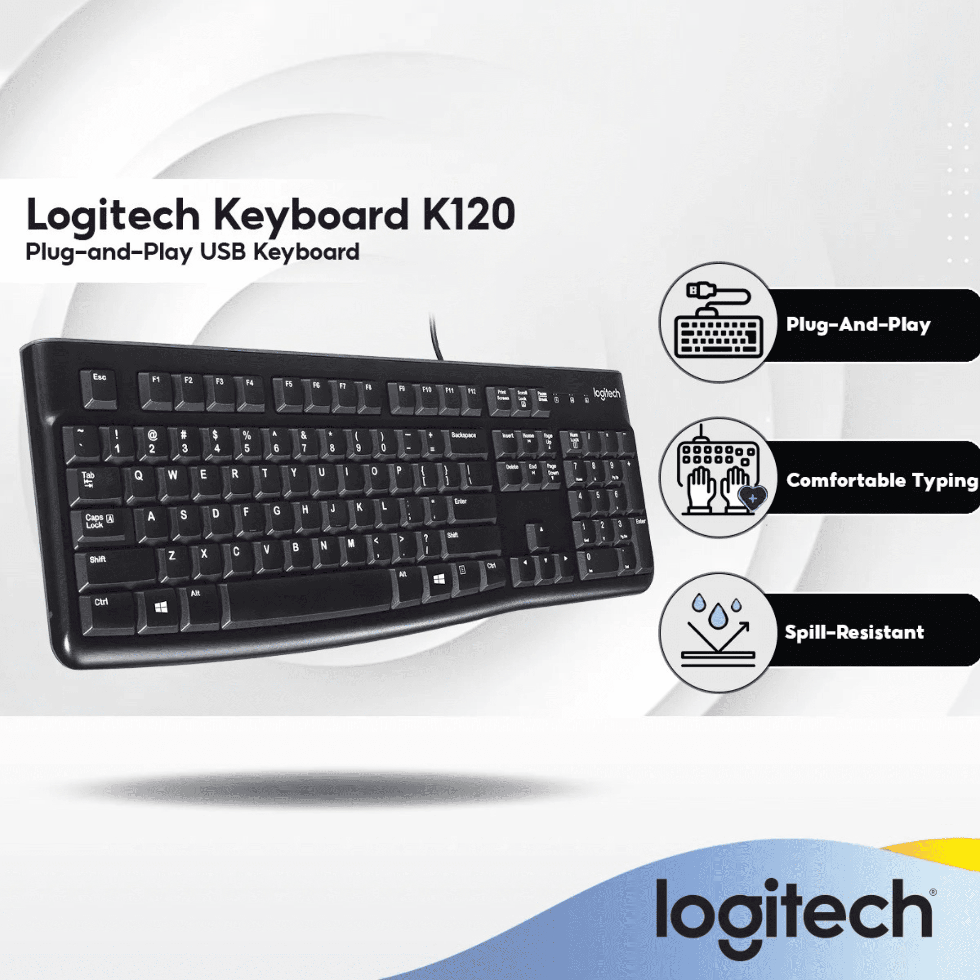 Logitech K120 Wired Keyboard (2 Pack), Full-Size USB Keyboard with Number Pad, Spill-Resistant, Quiet Typing, Plug and Play