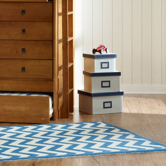 Linon Silhouette Chevron Hand Hooked Wool 5'x7' Rug in Navy