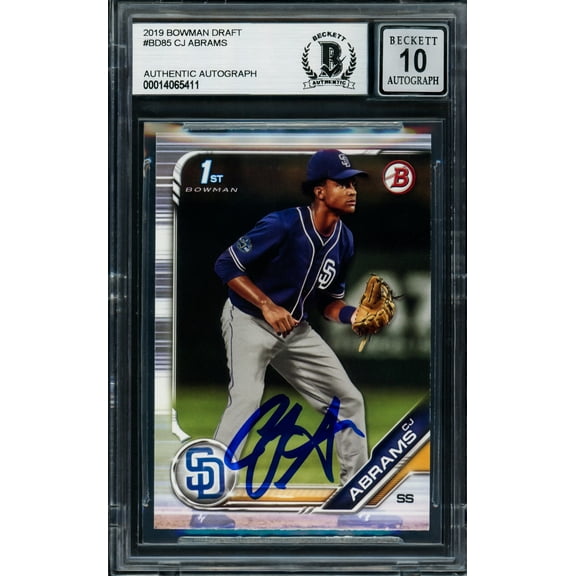 CJ Abrams Autographed 2019 Bowman Draft Rookie Card #BD85 San Diego Padres Auto Grade Gem Mint 10 Beckett BAS 202932