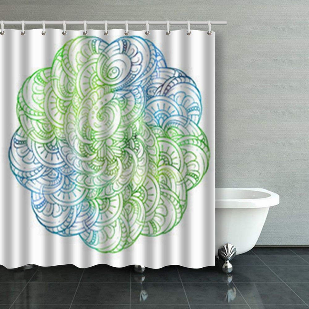 BPBOP Round Ethnic Mandala Pattern Watercolor Style Shower Curtains