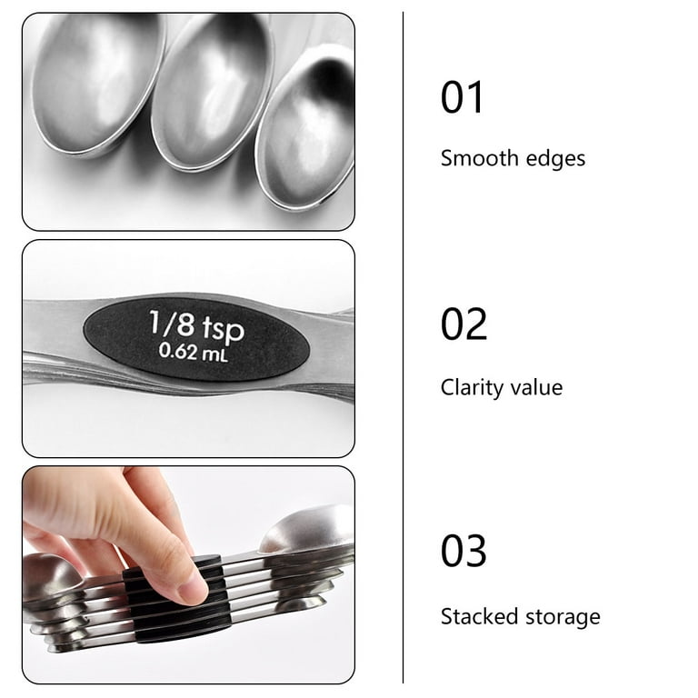 Magnetic Measuring Spoons Set Stainless Steel with Leveler, Stackable Metal  Tablespoon Measure Spoon for Baking, Measuring Cups and Spoon Set Kitchen