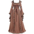 thumbnail image 2 of Vestido medieval vintage con cuello cuadrado y cintura de encaje con manga acampanada, disfraz de Halloween # fyfs1982125, 2 of 3