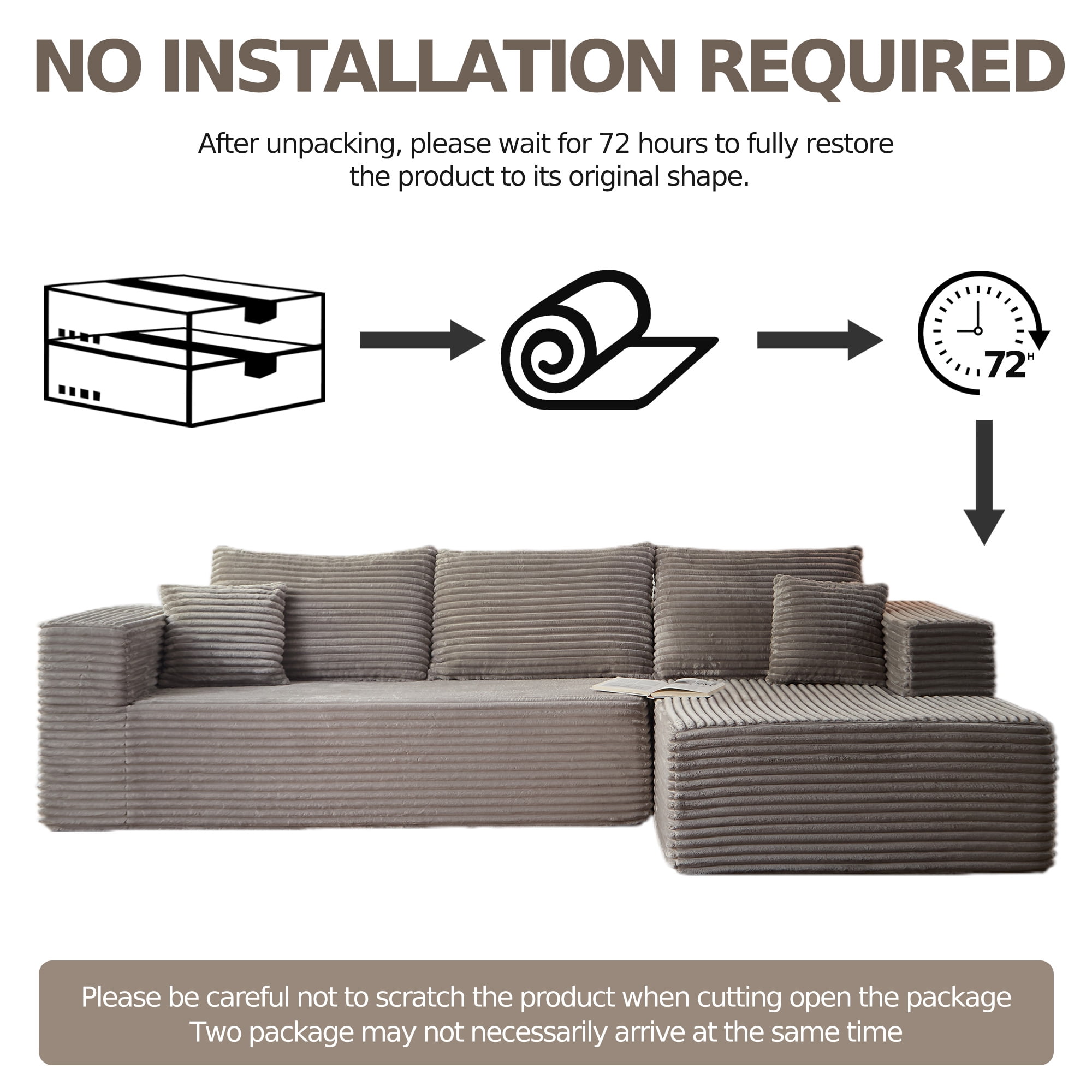 Cubente 108" Modular Sectional Sofa, Cloud Couch with 3 Deep Seat, Indoor Modern L-Shape Sofa Couch, Boneless Couch Compressed Sofa for Living Room Bedroom