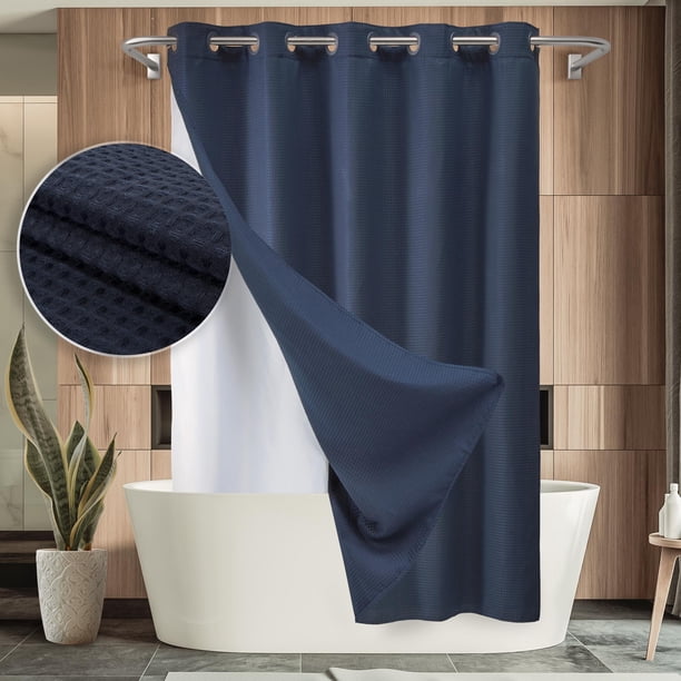 Barossa Design No Hooks Fabric Shower Curtain with Snapin Liner Waffle