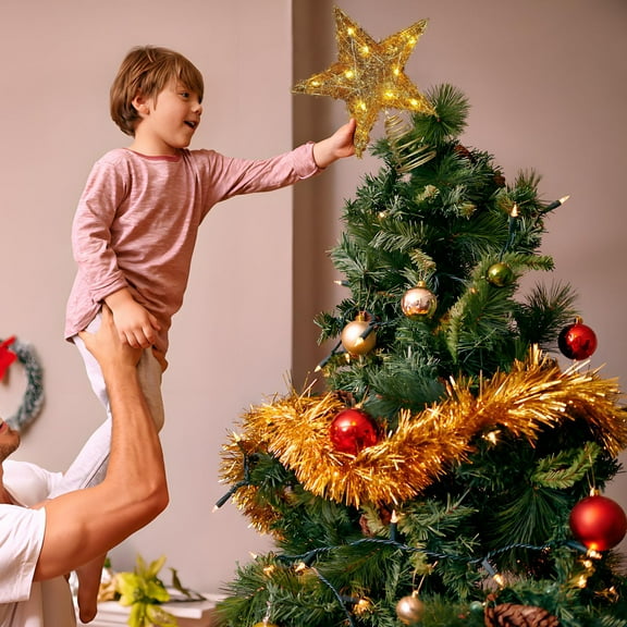 InsCrazy Christmas Star Tree Topper with LED Lights 9.8in/25cm Living Room Christmas Decoration Indoor Xmas Tree Top Ornaments for Christmas Party