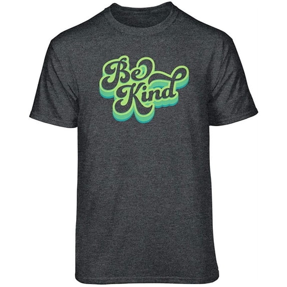 Teelocity Be Kind Retro Graphic T-Shirt (3XL - Standard Fit, Charcoal Heather Green Art)