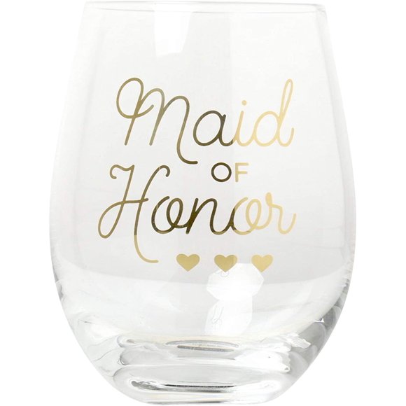 Kate & Milo 'Maid of Honor' Stemless Wine Glass, The Perfect Proposal Gift, MOH Gift, Clear