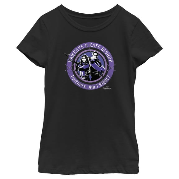 Girl's Marvel Hawkeye Partners, Am I Right? Stamp  Graphic Tee Black X Large