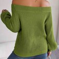 thumbnail image 4 of Lovskoo 2024 Sweaters for Women Long Sleeve Solid Hollow Out Off Shoulder Lantern Sleeve Sweater Green, 4 of 8