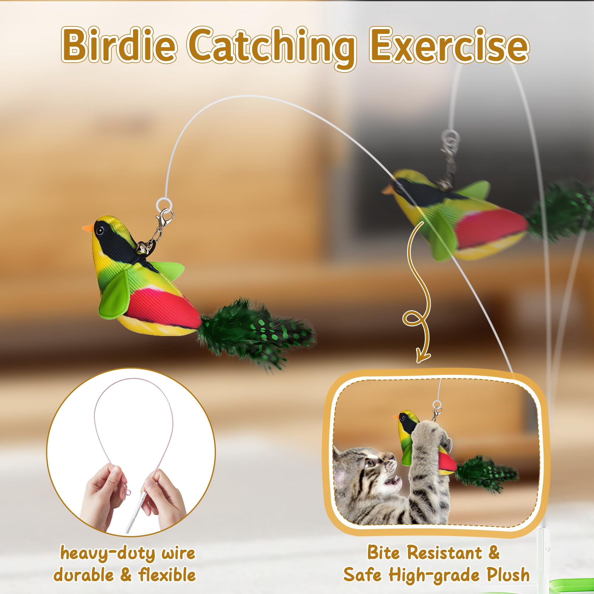 3-in-1 Interactive Cat Toys For Indoor Cats Automatic Kitten Flying Bird 6 Holes Mole Rotating  Rechargeable Usb Bored