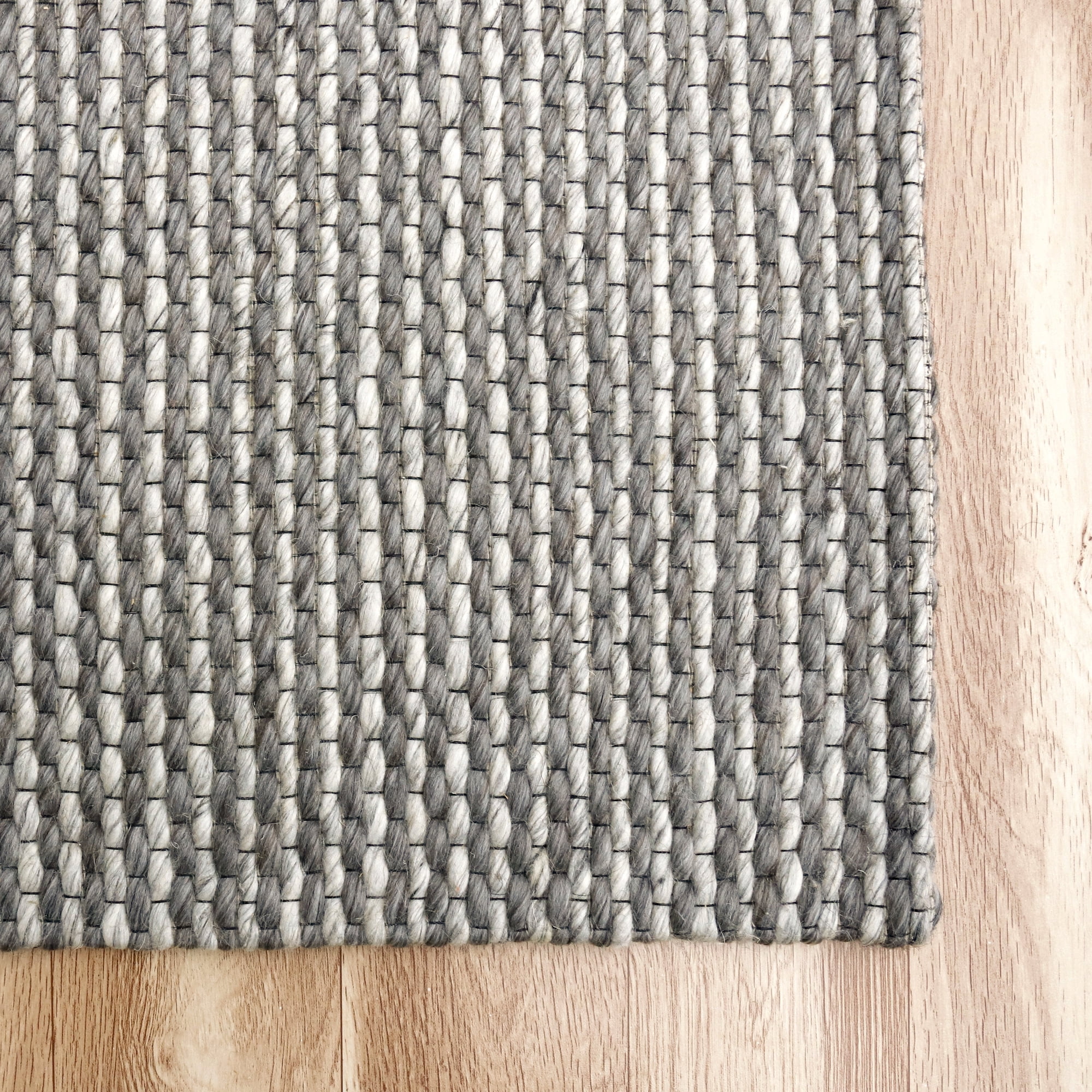 Ox Bay Asane 7'9" x 9'9" Gray/Silver Striped Wool Indoor Area Rug