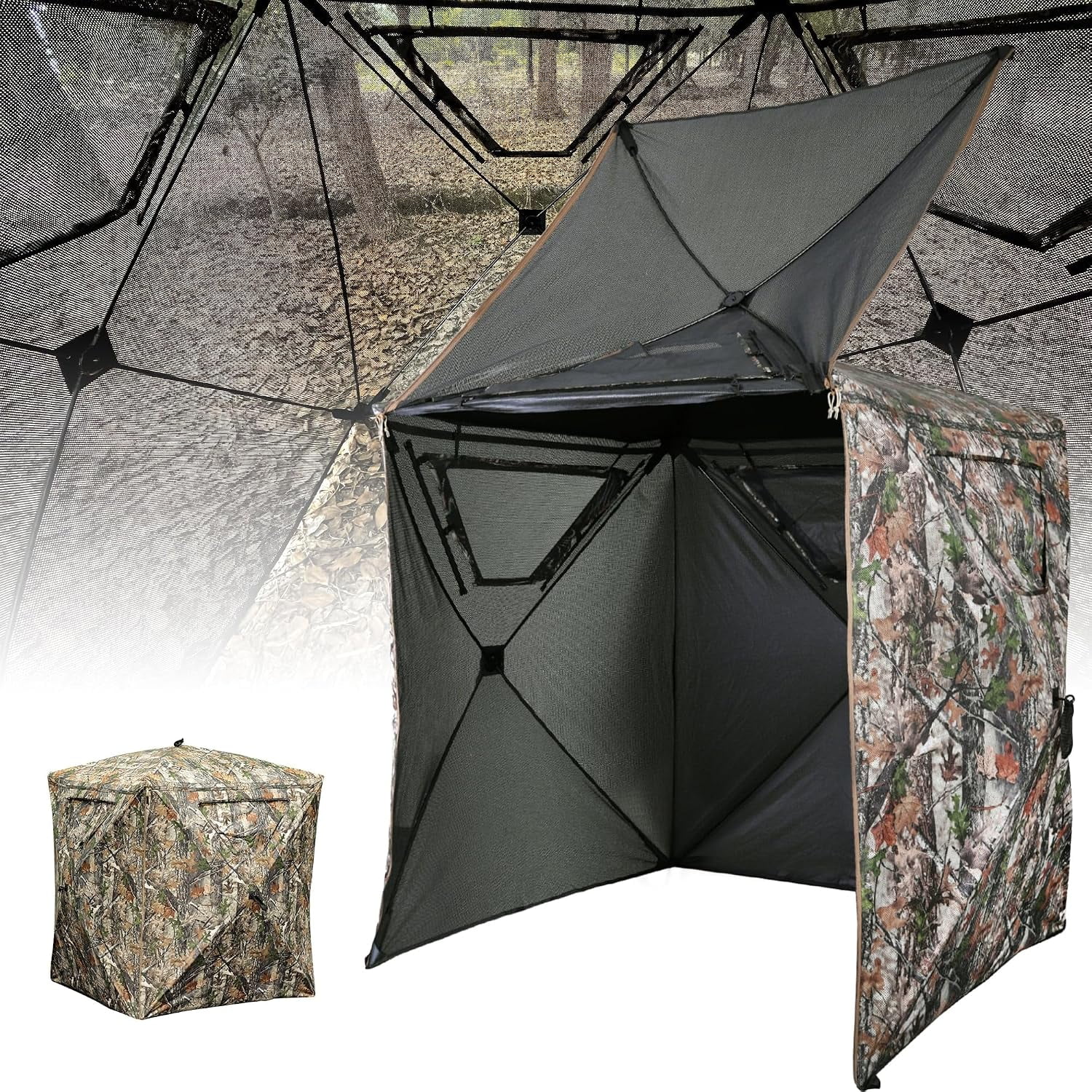 Hunting Blind 2 Person Pop Up Blinds 360 Degree See Through Portable Durable Hunting Ground Blinds for Deer & Turkey Hunting
