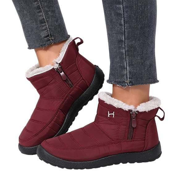 Willtoo Winter Snow Zip Up Boots for Women Faux Fur Lined Warm Ankle Booties Outdoor Anti-slip Waterproof Comfortable Short Boot