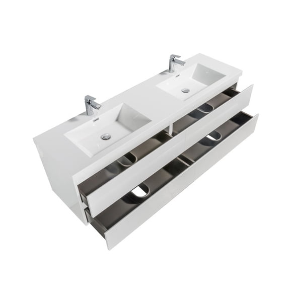Alma 59 Inch Gloss White Doubel sink Mount Vanity With A integrated Sink