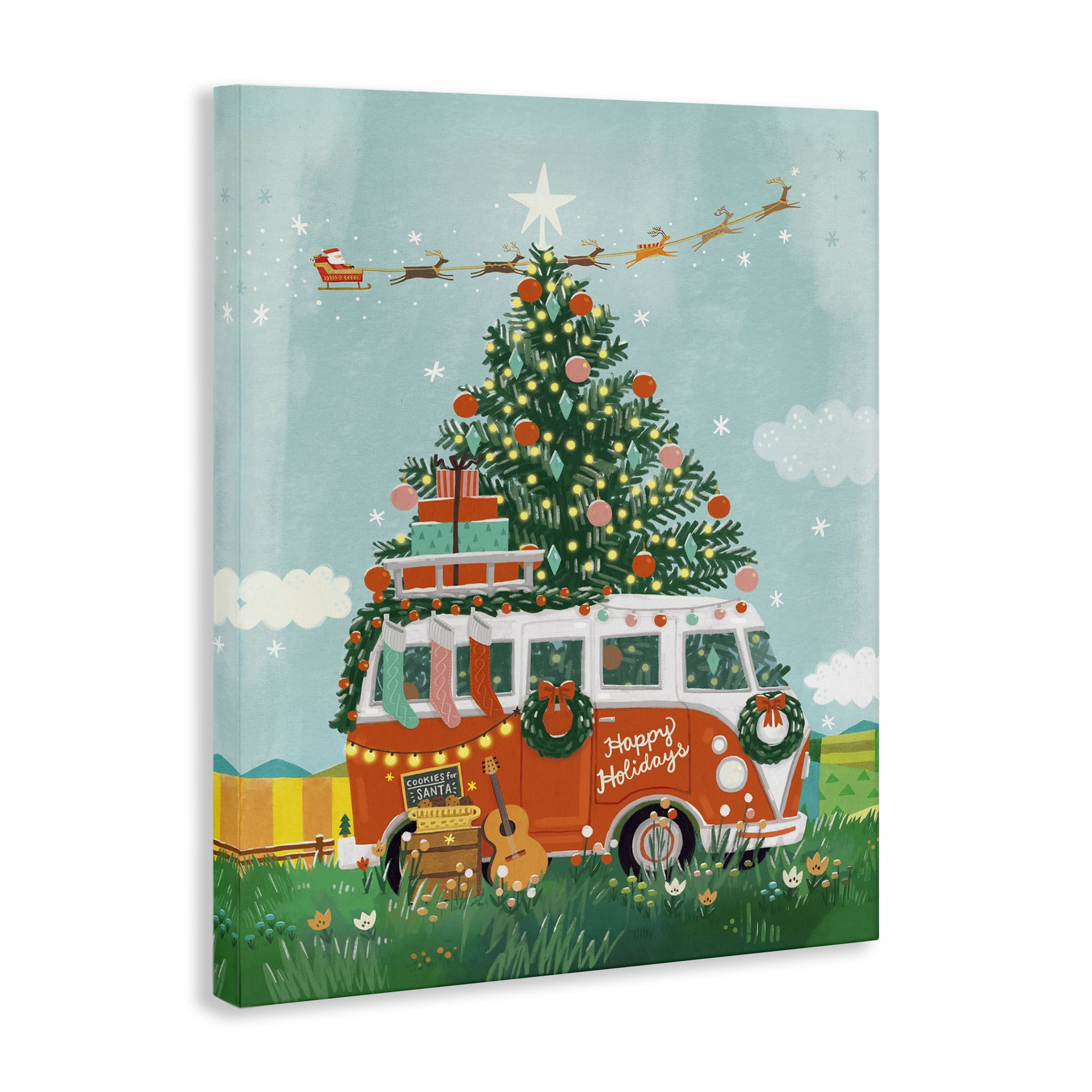 Stupell Industries Christmas Van Hangout Holiday Painting Gallery Wrapped Canvas Art Prints Wall Art, 16 x 20
