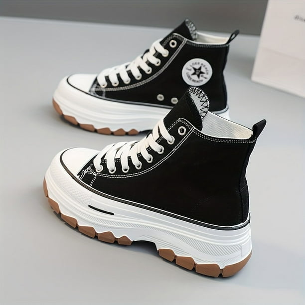 Zapatos De Lona De Cana Alta Para Mujer Zapatillas Clasicas Con Cordones Y Plataforma Zapatos Para Exteriores Para Mujer Que Combinan Con Todo Walmart en linea