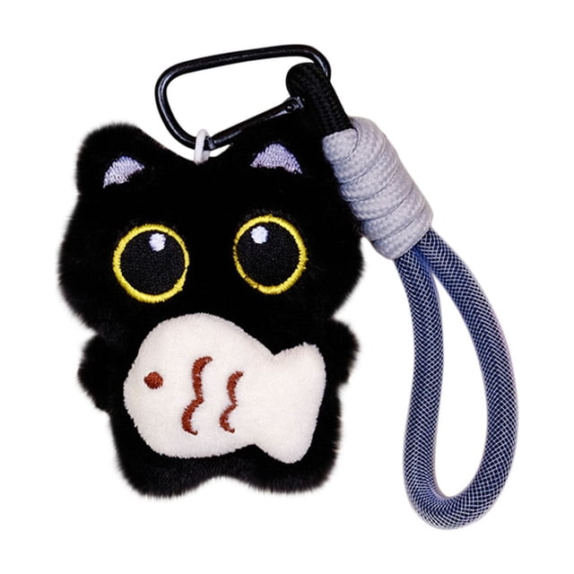 Squeaking Cat Plush Keychain with Big Eyes White Pendant Hanging Ornament for Bag Backpack