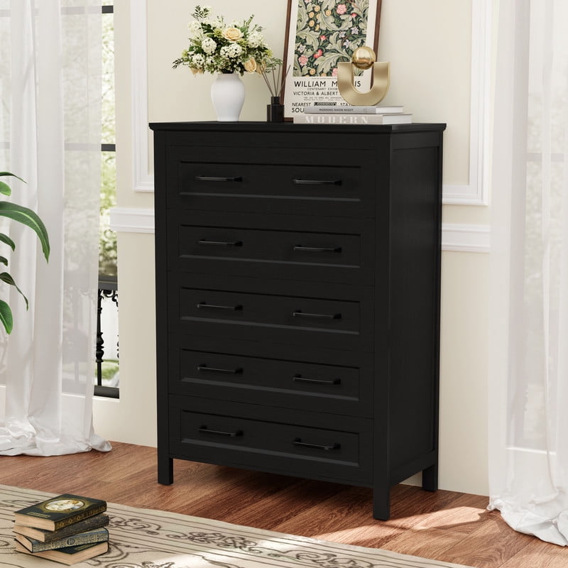 Homall Modern 5-Drawer Dresser Chest, Storage Cabinet Organizer with Handles for Bedroom, Living Room, Closet, Hallway,Black