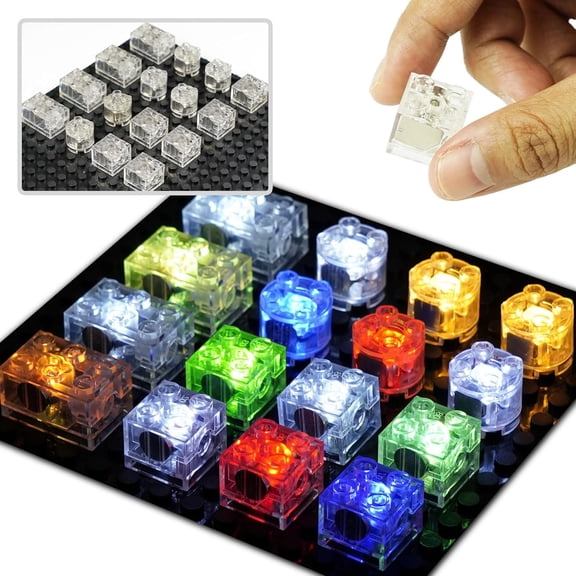Lights Bricks Accessories, LED Light Up Kit Brick Sets, 16pcs Classic Transparent 2x2 2x3 Building Blocks Toys, Compatible with All Major Brands