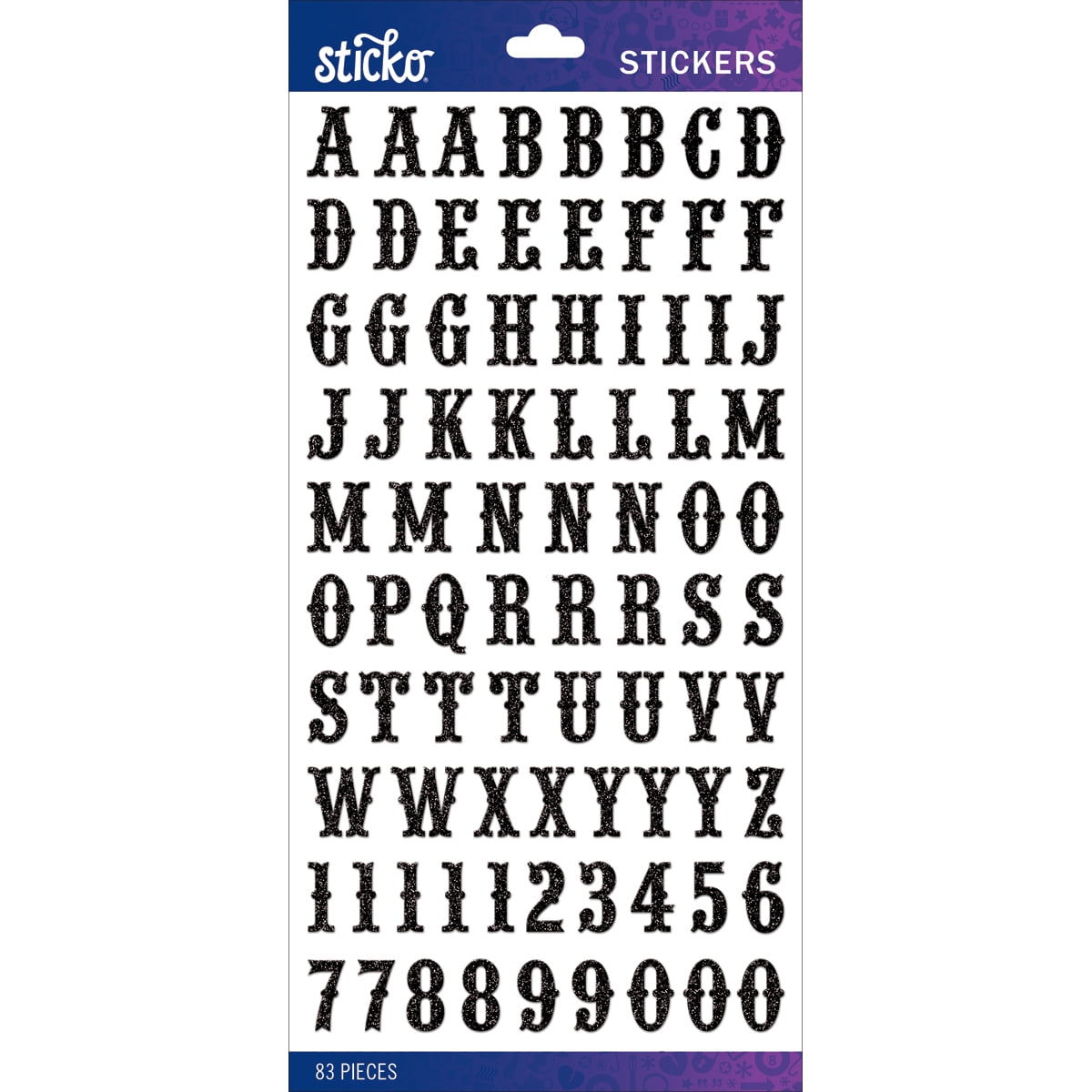 Sticko Alphabet StickersBlack Glitter Carnival Small