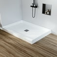 thumbnail image 3 of Non-Slip Shower Base 48 x 32 Inch, Center Drain - Fiberglass Reinforced Pan Kit - 304 Stainless Steel Square Drain Cover - Single Threshold - 3-Side Water Retaining - White, 3 of 7