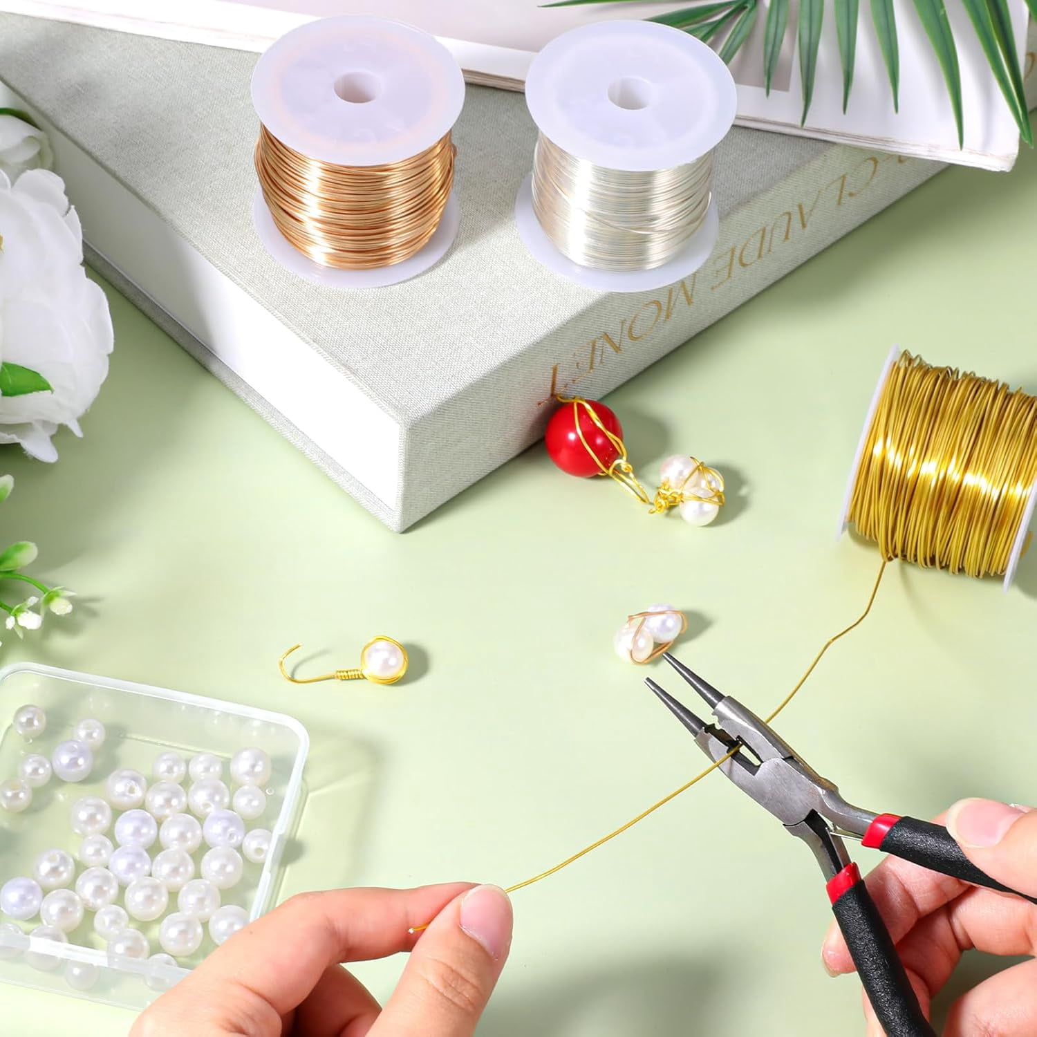 3 Rolls 20 Gauge Wire for Jewelry Making with Pliers, Tarnish Resistant Copper Beading Wire, Bendable Metal Wires for Crafts, DIY Craft Making, 22m per Roll, Gold/Silver/KC Gold