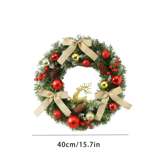 XJGHHSY Christmas Wreath - 15.7" Christmas Wreaths for Front Door Red Christmas Reindeer Balls Berries Pine Cones Pine Needles Door Wreath for Home Wall Window Porch Indoor Outdoor Decor,Green