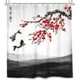 thumbnail image 5 of Cherry Blossom Asian Decor Shower Curtain 72Wx72L Inch Japanese Koi Red Plum Chinese Bloom Trees Branch Tradition Antique Ink Painting Art 12 Pack Hooks Polyester Waterproof Fabric Bathroom, 5 of 6