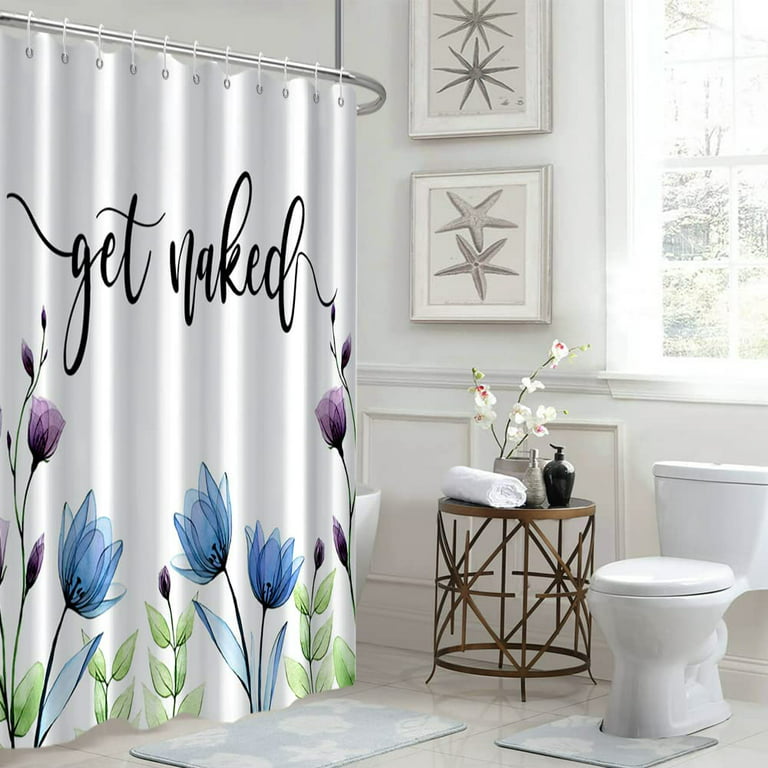 aoselan Floral Shower Curtain, Spring Blue and Purple Flower
