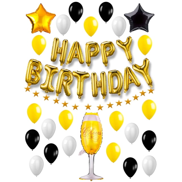 Set De 39pz De Globos Decorativos Metalicos VIMI Para Cumpleaños Sorpresa Happy Birthday Modelo Copa De Champagne