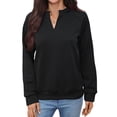 thumbnail image 2 of Women's V-Neck Textured Light Weight Long Sleeve Sweatshirt Casual Outfits Spring Fall Clothes Black S, 2 of 10