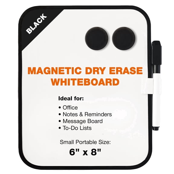Cerem Magnetic Whiteboard Dry-Erase Mini Board with Marker and Magnets, Black Framed 6"x 8"