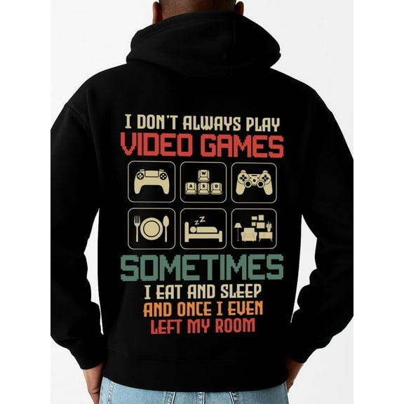 Video Game Life graphic hoodies game mens machine washable black Winter wear, vintage style, comfortable fit, patterned sweatshirt, streetwear lovers gift merch game over