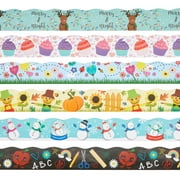 6-Rolls 234 Feet of Holiday Scalloped Bulletin Board Borders for Classroom Decor, Whiteboard, Chalkboard, School Decorations, 6 Assorted Designs for Teacher Supplies (78 Pieces)