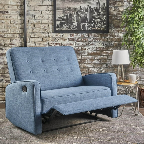 Manual Recliner Chair, 47" Wide Standard Size Recliner with Manual Reclining Mechanism, Gray Fabric Upholstery for Living Room and Bedroom, Blue